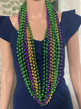 10 pcs Mardi Gras Green, Gold, and Purple Metallic Necklaces
